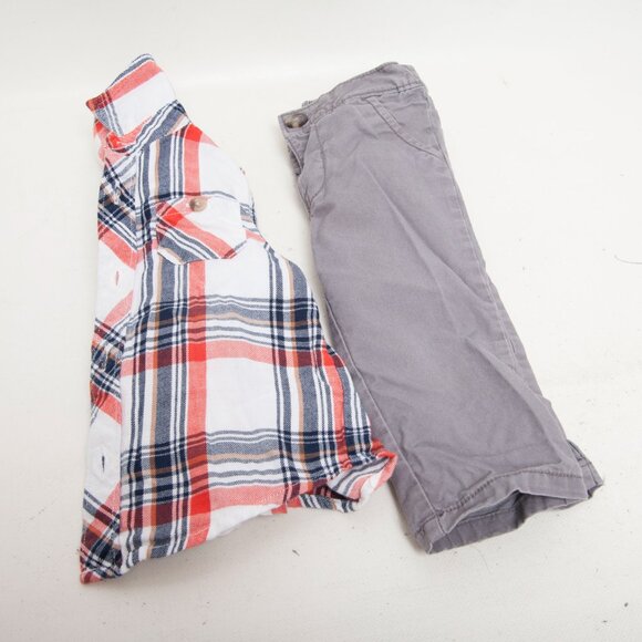Old Navy Baby Boy 2-Piece Outfit 6–12 Months – Red Plaid Shirt & Gray Pants Set - Picture 4 of 4